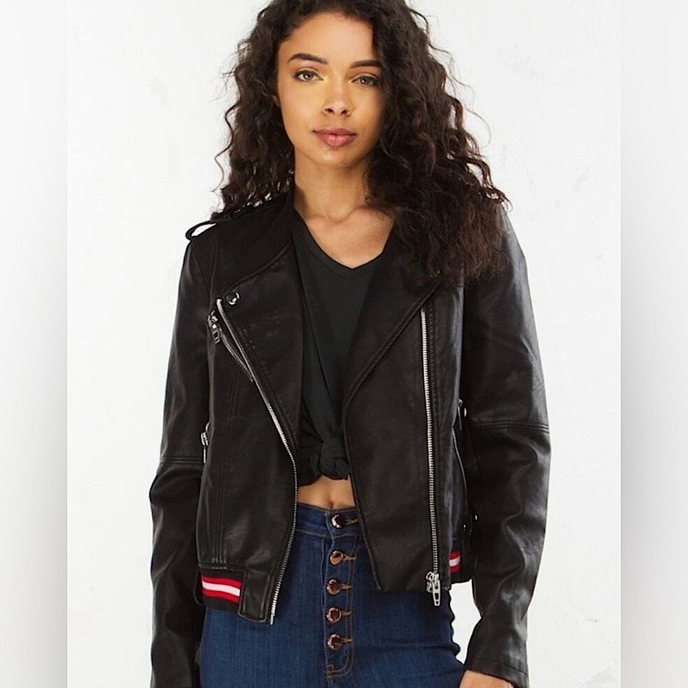 NWT Blank NYC | Women’s Black Faux Leather Biker Jacket, zip front, size S